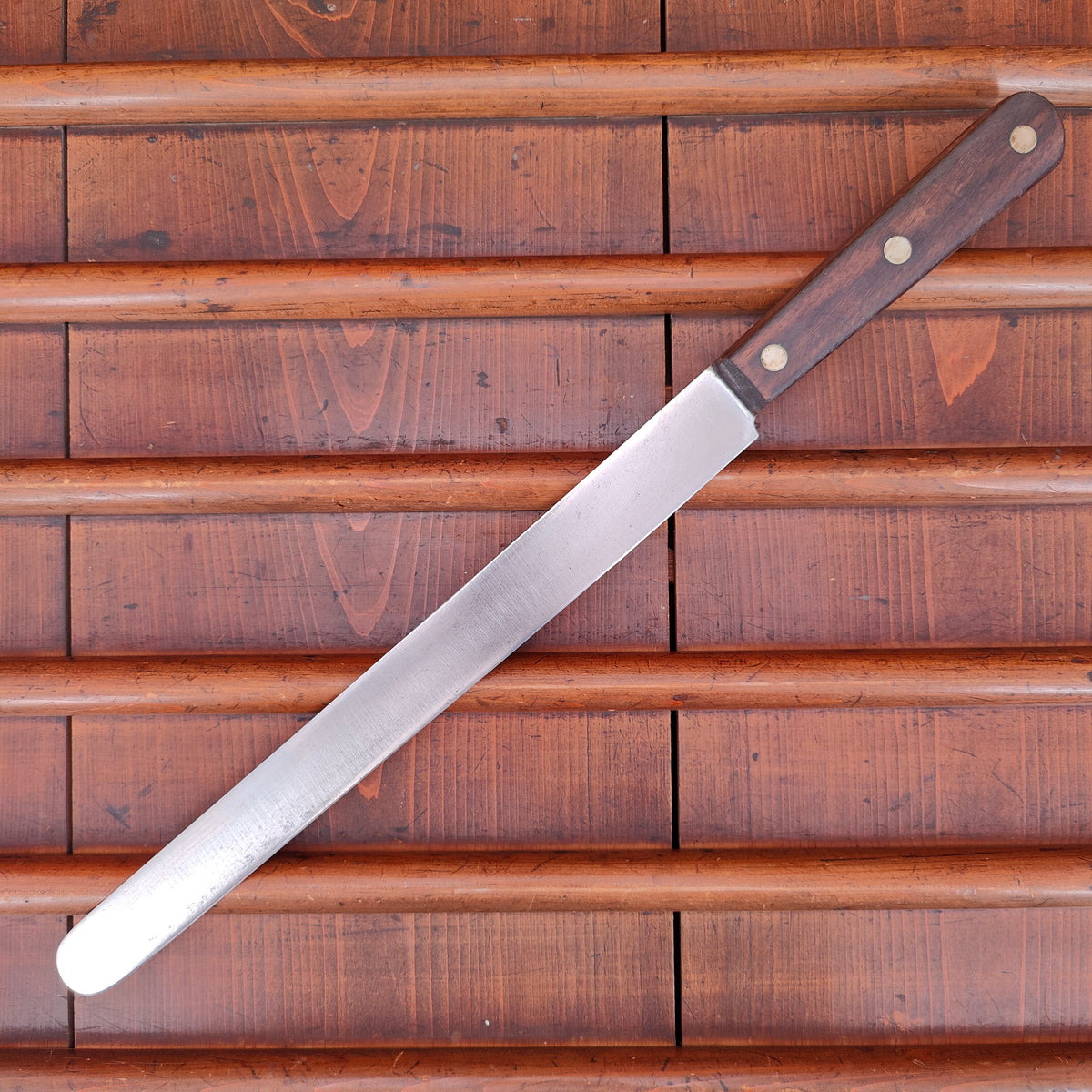 Unmarked 12" Round Tip Slicer Carbon Steel Rosewood American 1930's-60's