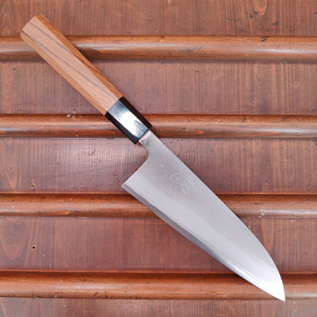 Yoshikane Hamono 165mm Santoku Shirogami 2 Nashiji Teak Handle