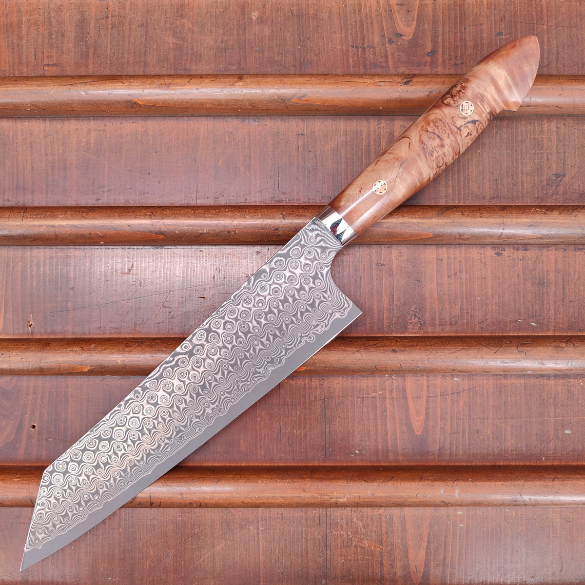 Nigara Hamono SG2 240mm Kiritsuke Gyuto Damascus Stabilized Maple Burl Western Handle