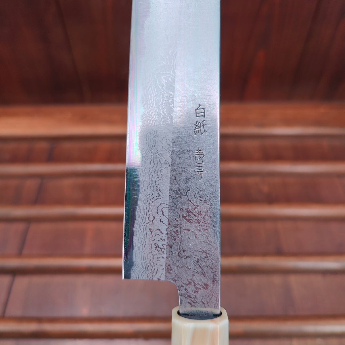 Yoshikazu Tanaka 270mm Kiritsuke Sujihiki Shirogami 1 Damascus Ebony