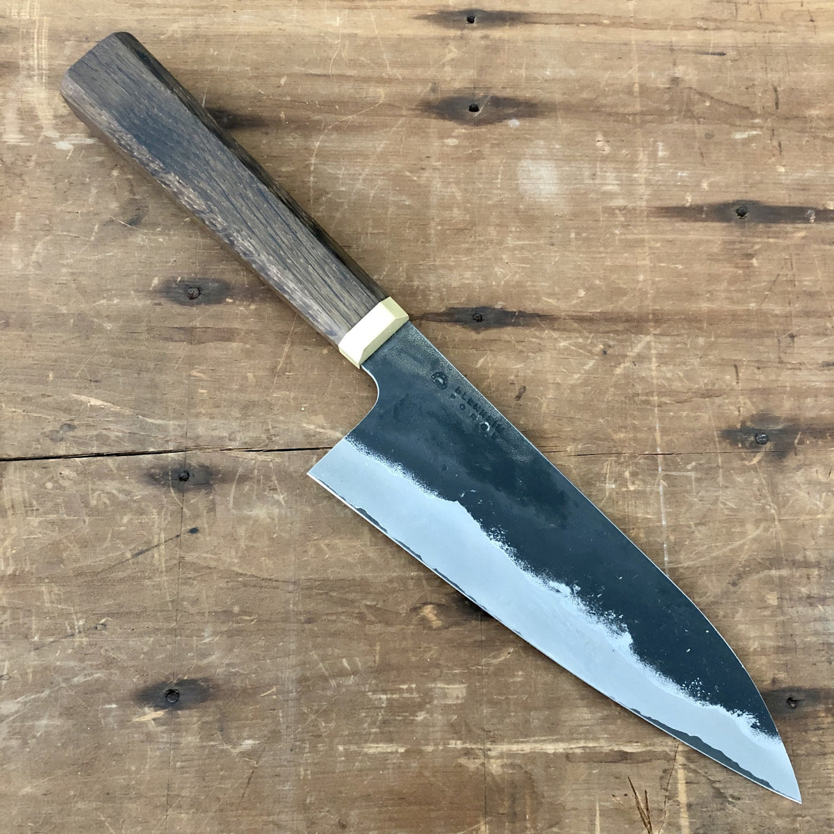 Blenheim Forge 170mm Funayuki Stainless Clad Aogami Super Fumed Oak & Brass