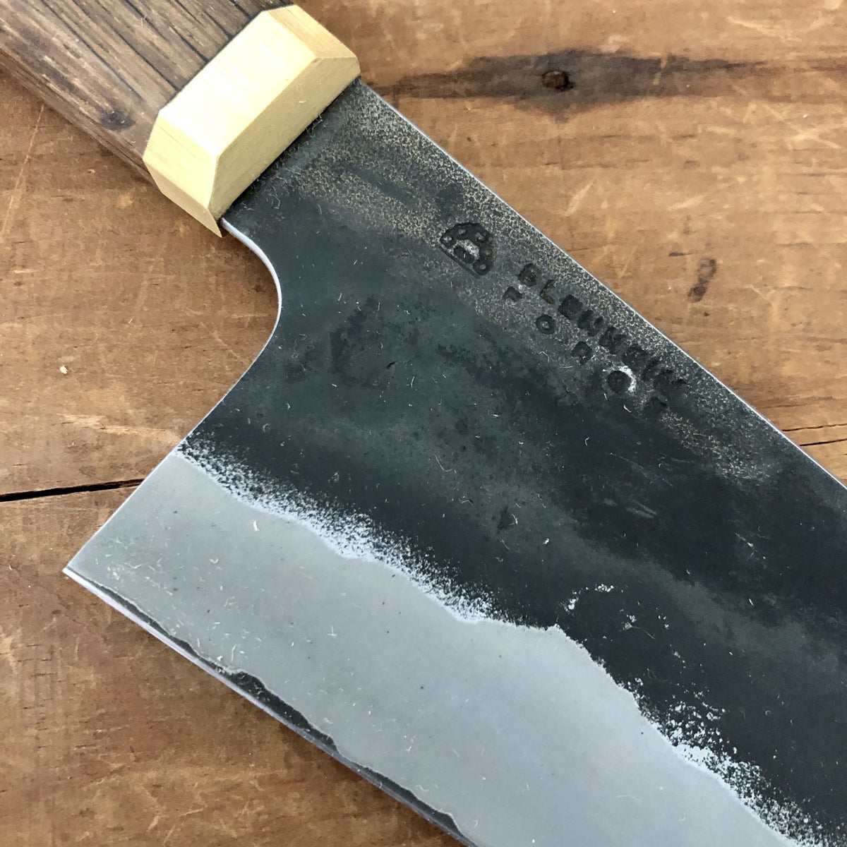 Blenheim Forge 170mm Funayuki Stainless Clad Aogami Super Fumed Oak & Brass