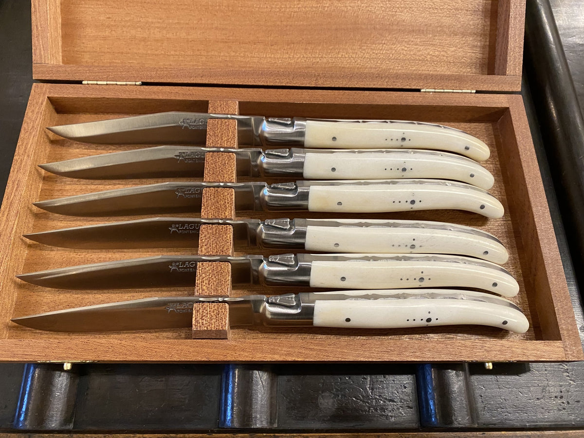 Fontenille Pataud Laguiole Steak Knife Set of 6 Cow Bone