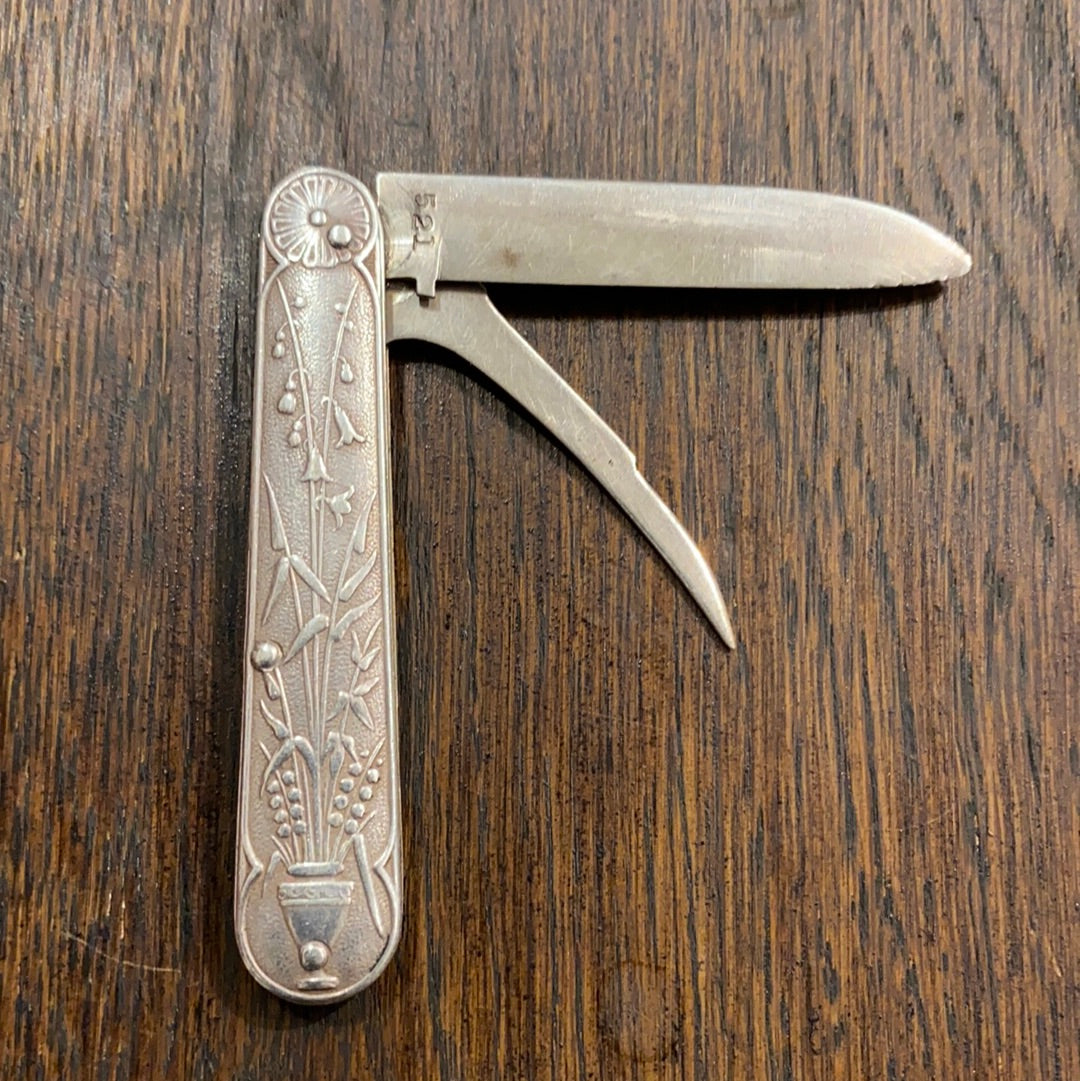 Sterling Silver Victorian Fruit Knife Floral Motif Birmingham 19th C