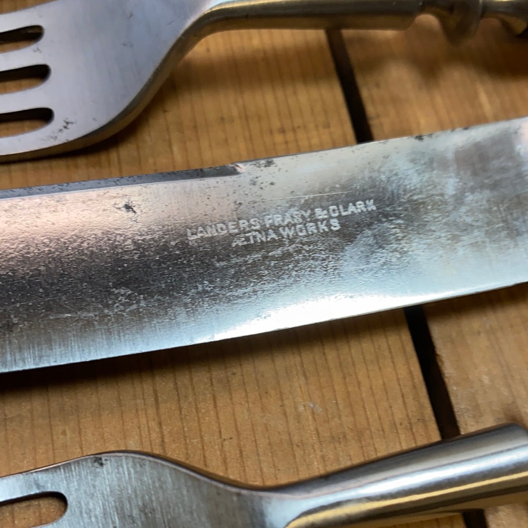 L F & C Aetna Works Set Of Forks & Knives Carbon Steel Gutta Percha 1870’s-90’s
