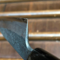 Tsukasa Hinoura 150mm Petty Shirogami Warikomi Kitaeji Suminagashi Burnt Chestnut Horn