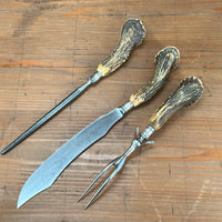 Meriden Cutlery Co Carving Set Carbon Steel Crown Stag 1918-1925
