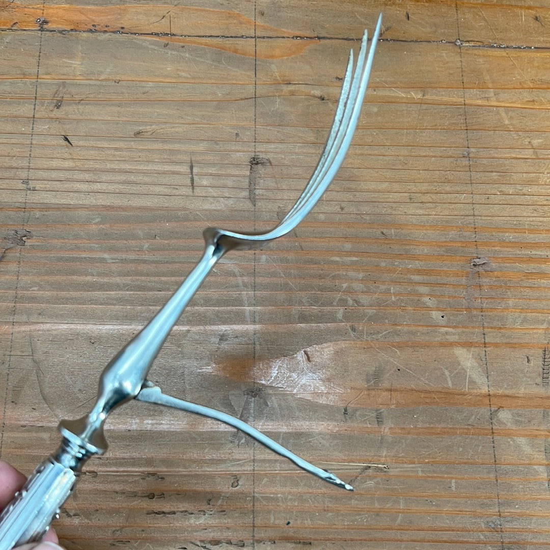 French Carving 3 Tined Fork Carbon Steel Silver Handle