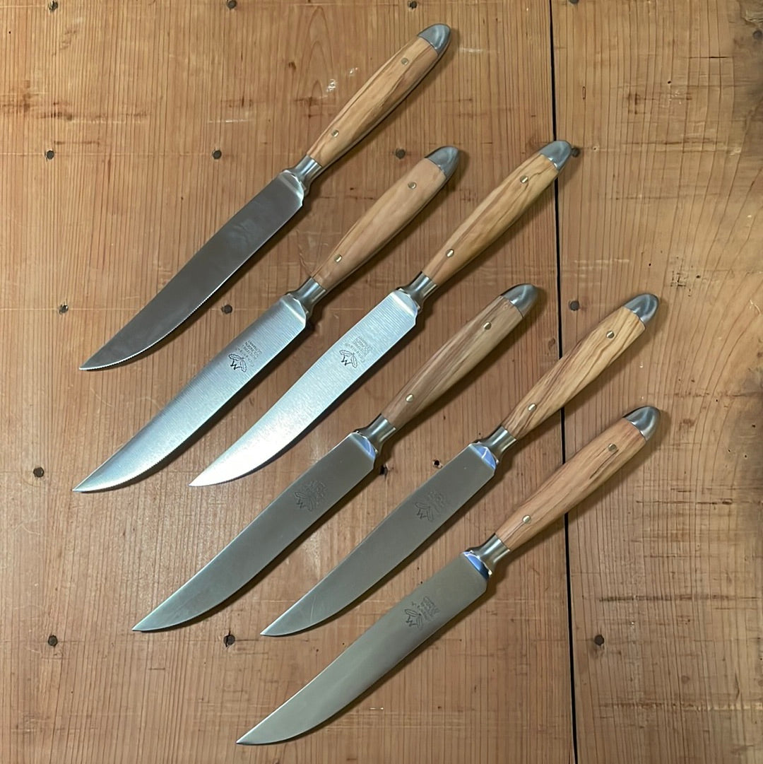 Eichenlaub Forged Tableware - Steak Knife Table Length - Olive Matte - Set of 6