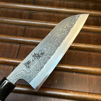 Tsukasa Hinoura 165mm Santoku Shirogami Warikomi Kitaeji Suminagashi Double Horn Enju