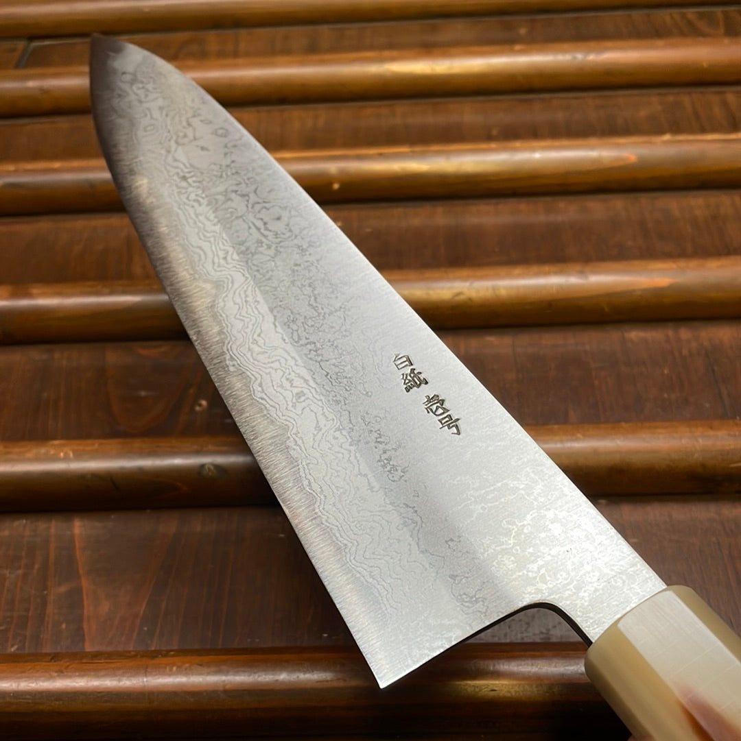 Yoshikazu Tanaka 240mm Gyuto Shirogami 1 Damascus Ebony