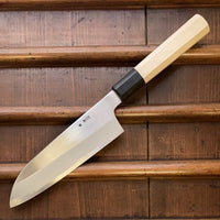 Sakai Kikumori Kikuzuki Kasumi 180mm Santoku Shirogami 2 with Saya