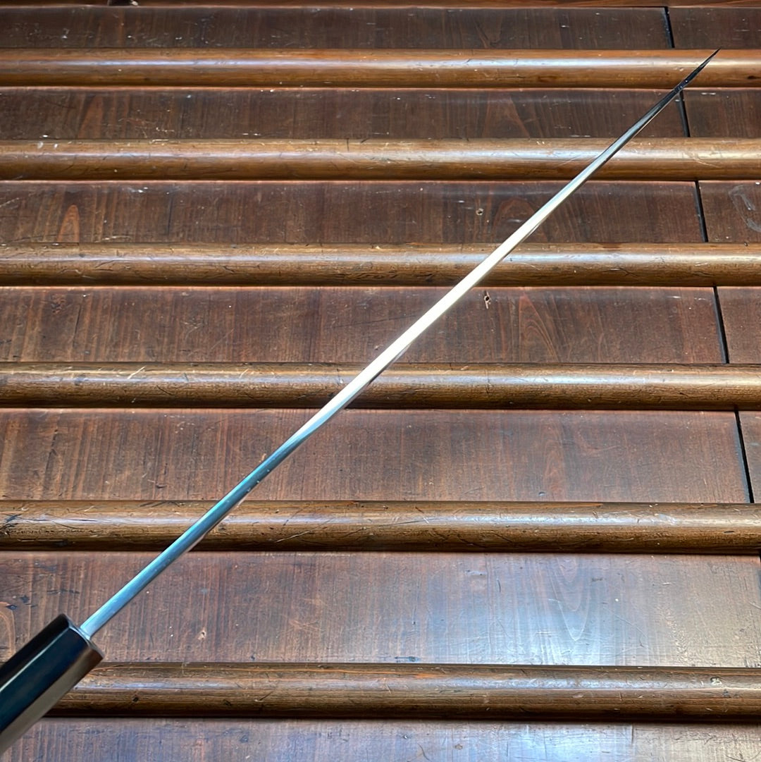 Hitohira Togashi 300mm Yanagi Shirogami 1 Mizu Honyaki Finish Tahei Ebony Horn with Saya