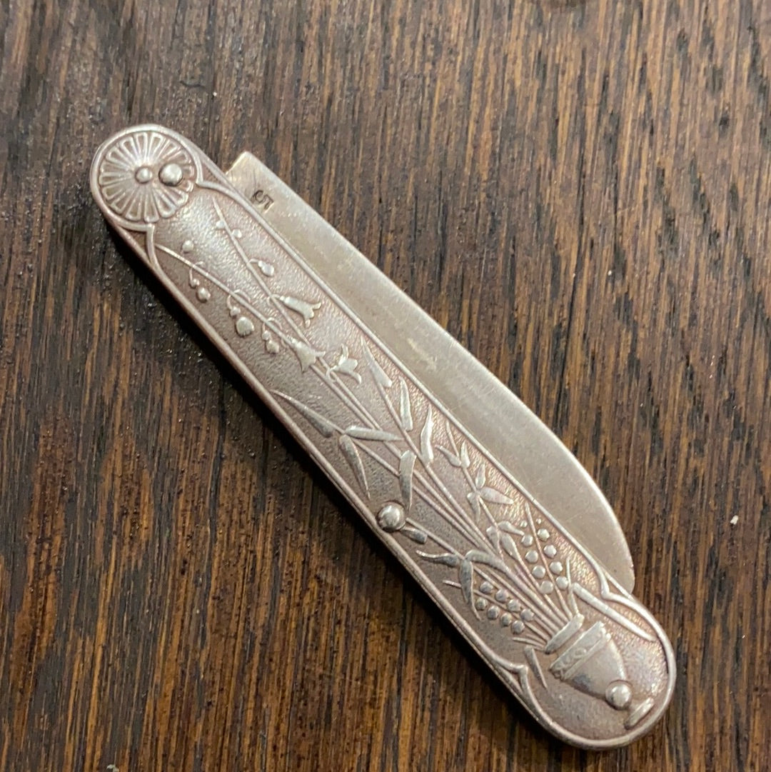 Sterling Silver Victorian Fruit Knife Floral Motif Birmingham 19th C