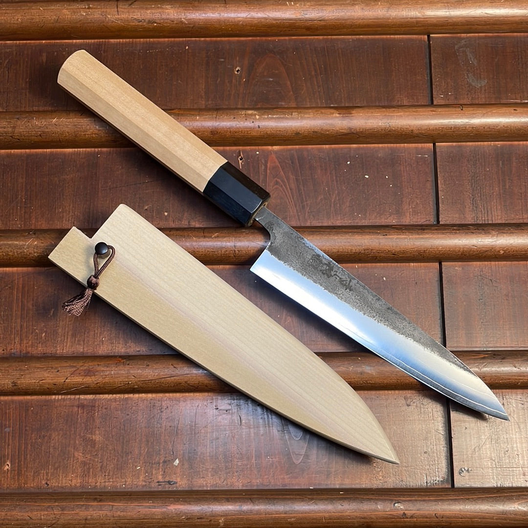 Konosuke Madei Sumiiro 150mm Petty SLD Kurouchi Nashiji - by Nihei W/ Saya