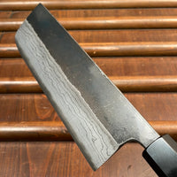 Kumokage 165mm Nakiri Aogami 2 Kurouchi Damascus Teak Handle