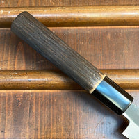 Sakai Kikumori Nakagawa x BC 135mm Petty Aogami 1 Kurouchi Burnt Chestnut with Saya