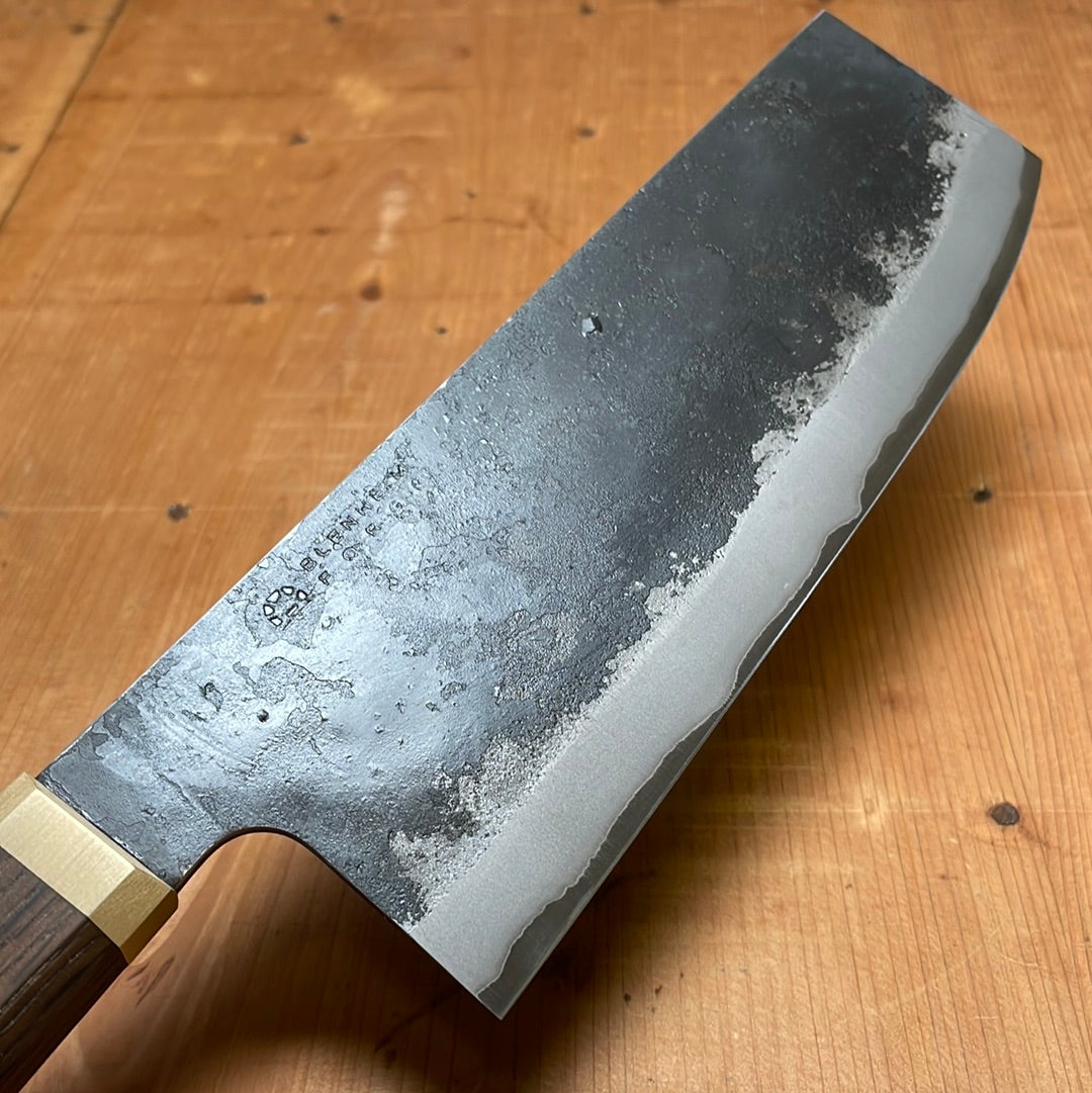 Blenheim Forge 165mm Nakiri Stainless Clad Aogami Super Fumed Oak & Brass