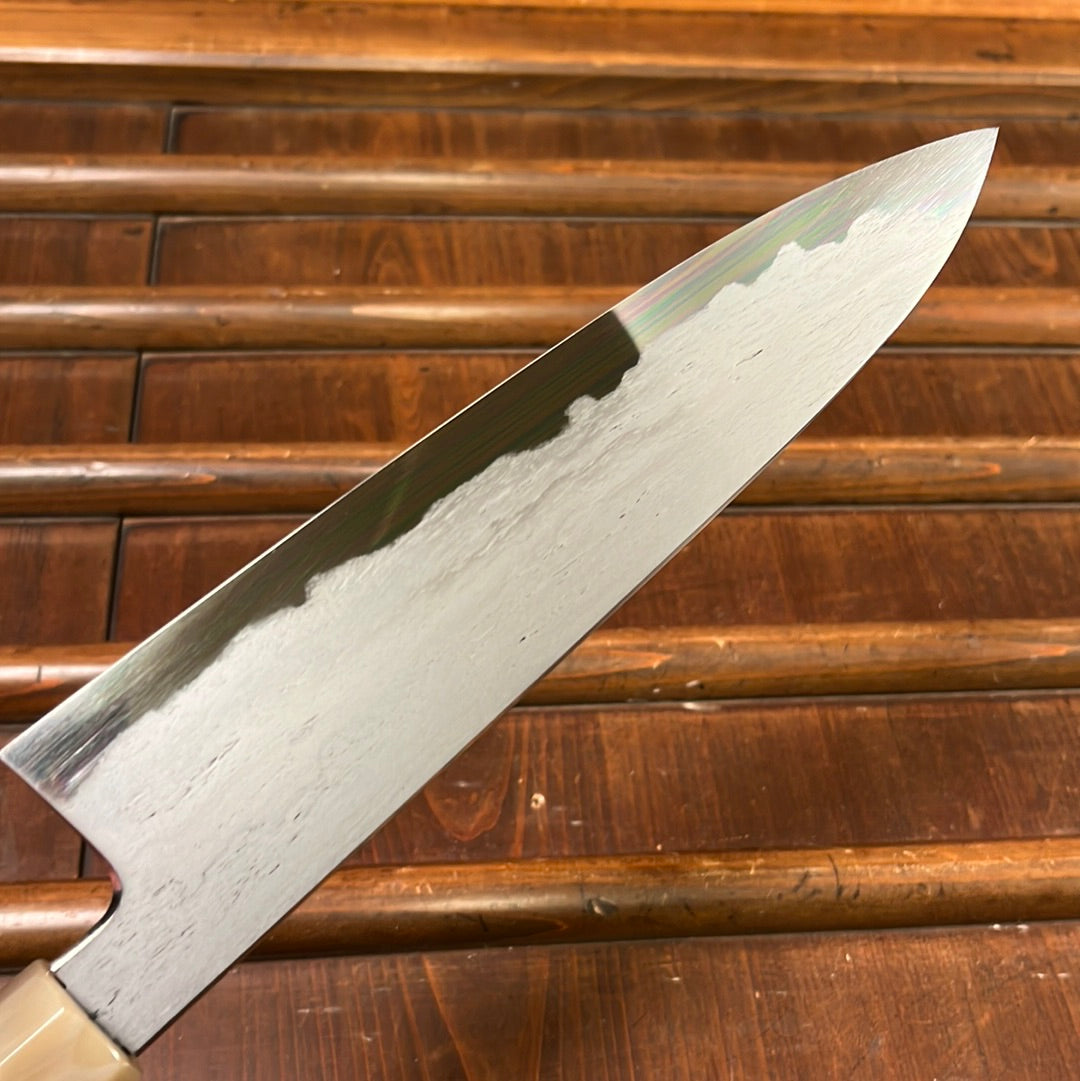 Tetsujin Hamono 210mm Gyuto Aogami 2 Wrought Iron Ebony Blonde Horn Handle