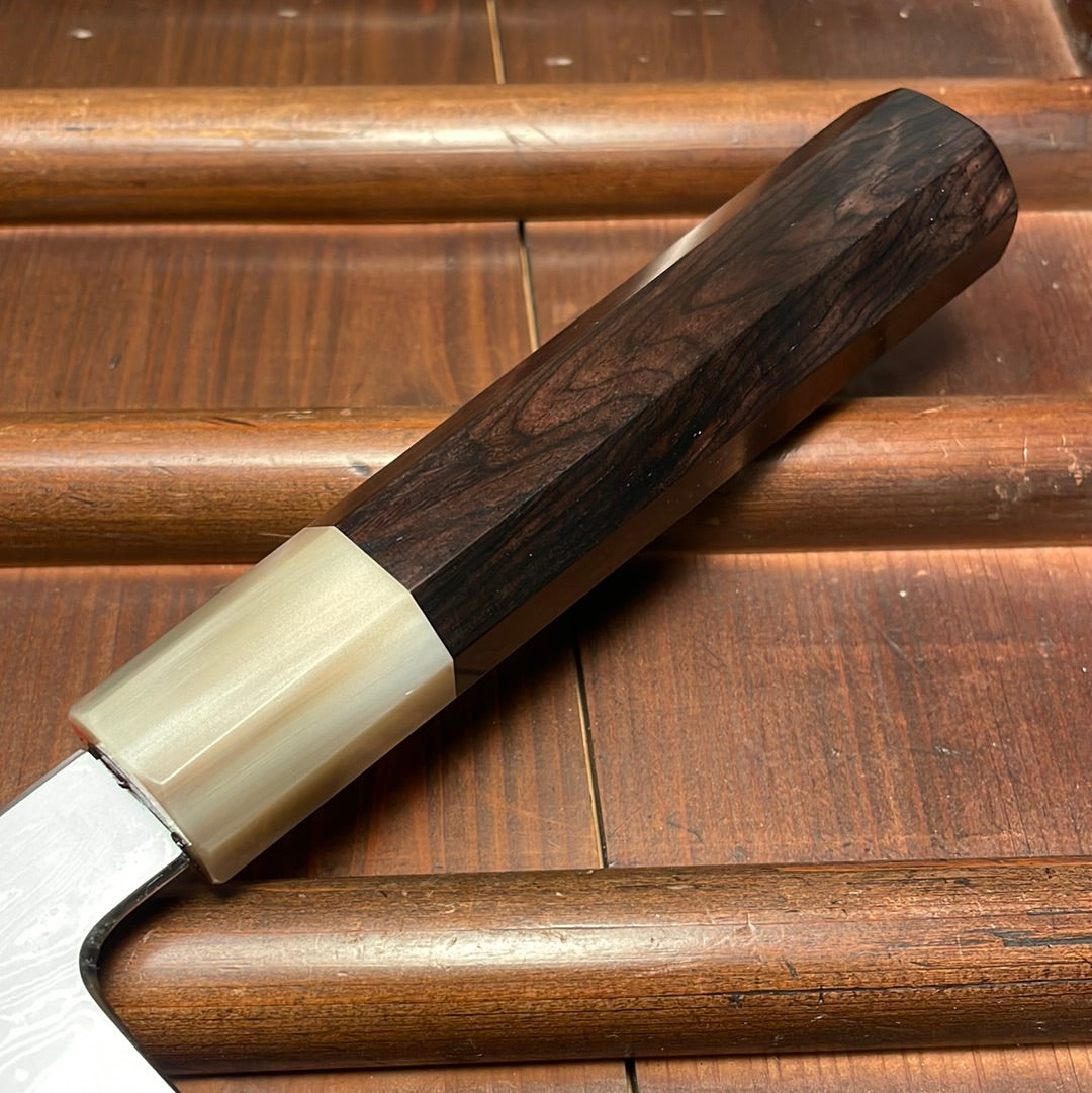 Nakagawa 240mm Kiritsuke Gyuto Aogami 1 Damascus Ebony Blond