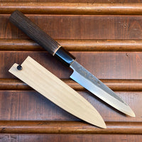 Sakai Kikumori Nakagawa x BC 135mm Petty Aogami 1 Kurouchi Burnt Chestnut with Saya
