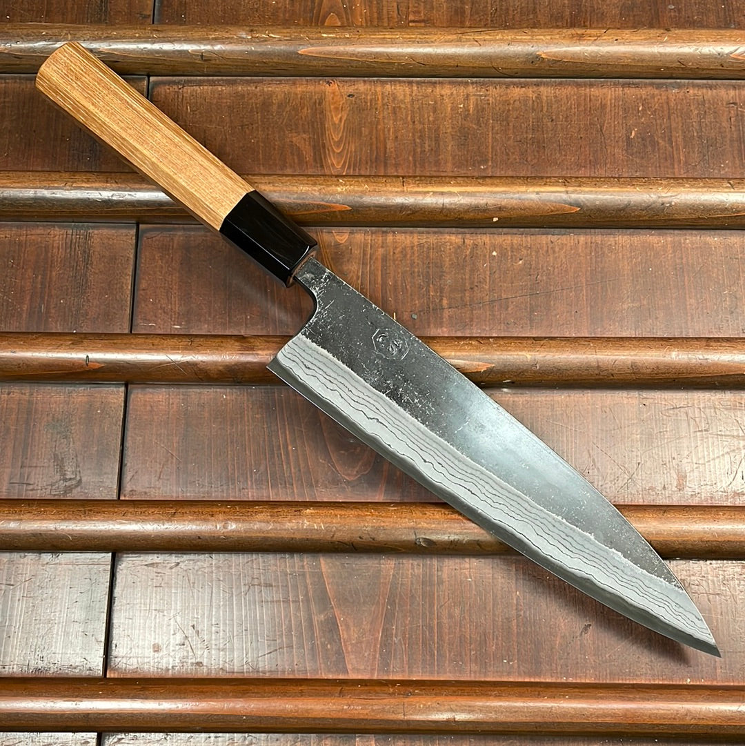 Kumokage 210mm Gyuto Aogami 2 Kurouchi Carbon Damascus Oct Teak Horn