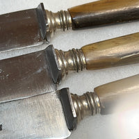 Antique French Table Knives Pictoral Marks In Shadow Box Early 20th C