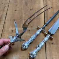 R Wallace & Sons 3 Pc Carving Set Silverplate Grapes & Floral Design 1871-1955