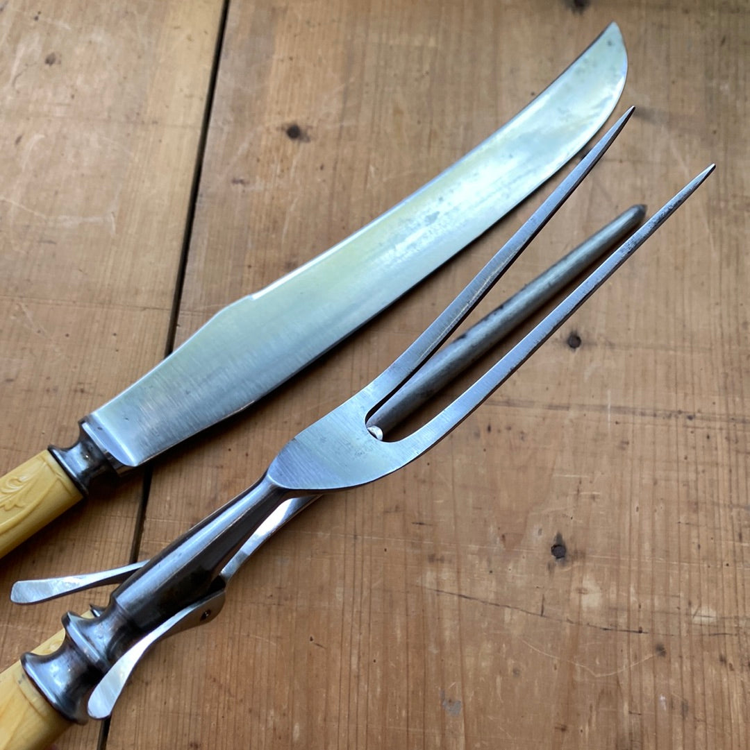 LF&C Aetna Works 3 pc Carving Set Carbon Steel & Pressed Celluloid 1900-1920?