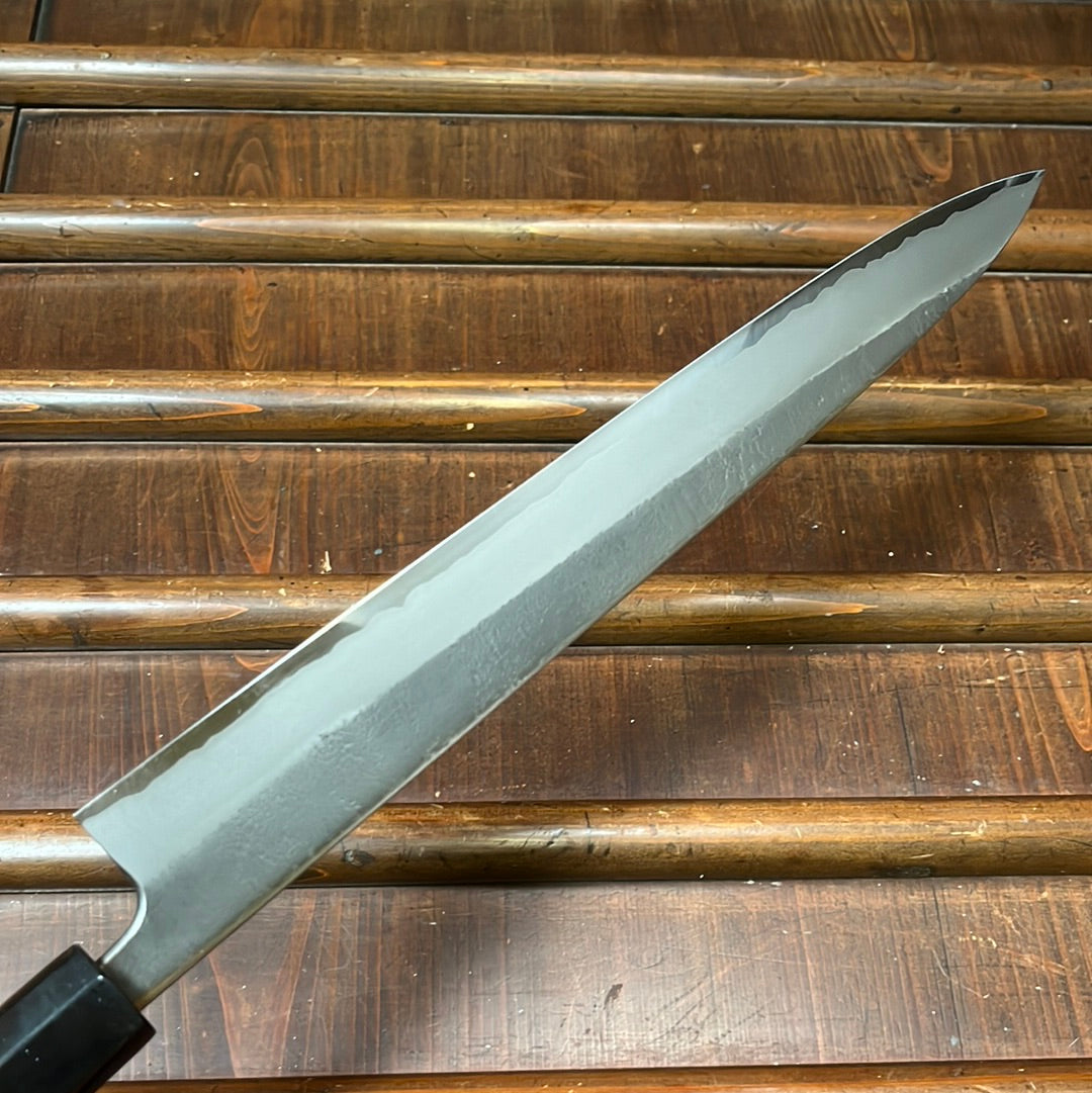 Wakui 270mm Sujihiki Stainless Clad Aogami 2 Nashiji Warikomi Chestnut