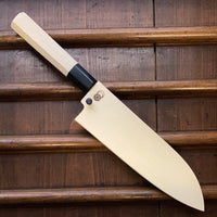 Sakai Kikumori Kikuzuki Kasumi 180mm Santoku Shirogami 2 with Saya