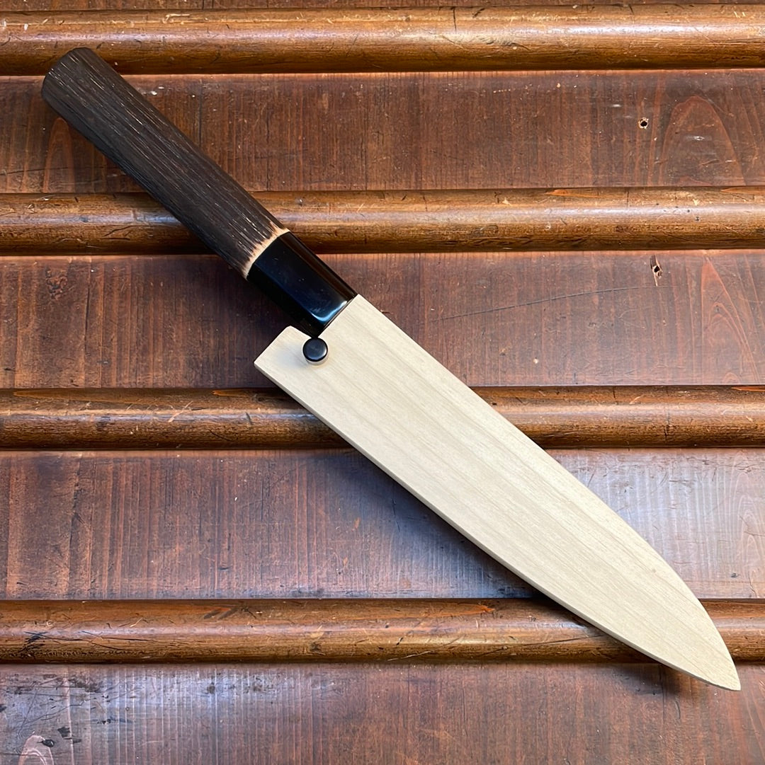 Sakai Kikumori Nakagawa x BC 135mm Petty Aogami 1 Kurouchi Burnt Chestnut with Saya