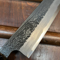 Tsukasa Hinoura 150mm Petty Shirogami Warikomi Kitaeji Suminagashi Burnt Chestnut Horn