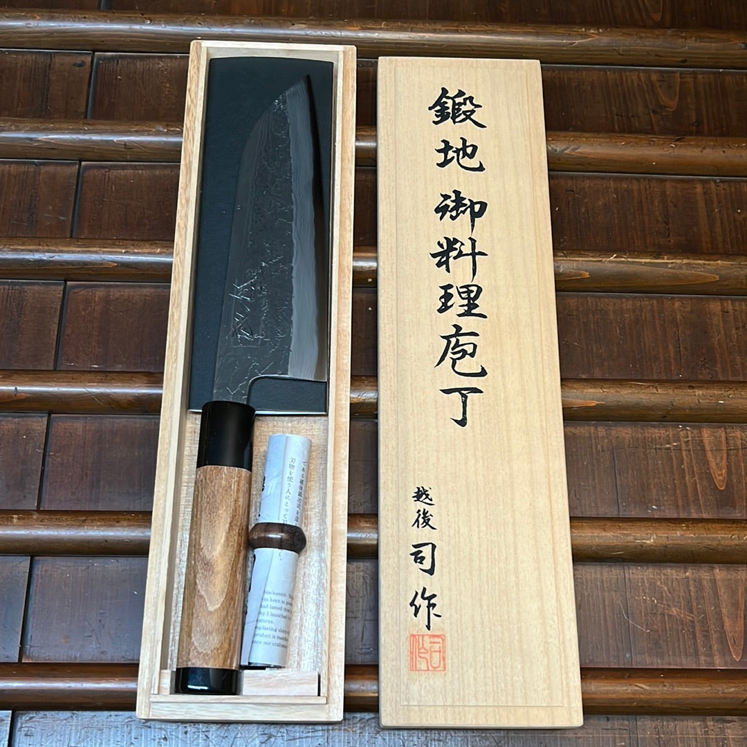 Tsukasa Hinoura 165mm Santoku Shirogami Warikomi Kitaeji Suminagashi Double Horn Enju