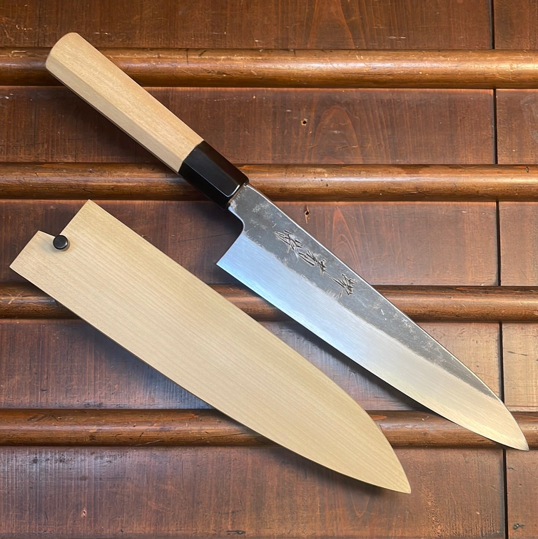 Sakai Kikumori Nakagawa 210mm Gyuto Shirogami 1 Kurouchi Ho Wood with Saya