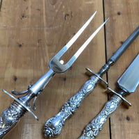 R Wallace & Sons 3 Pc Carving Set Silverplate Grapes & Floral Design 1871-1955
