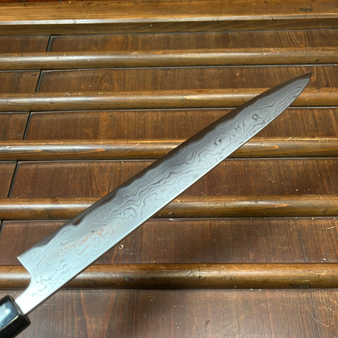 Wakui 240mm Sujihiki Shirogami 2 Suminagashi Chestnut