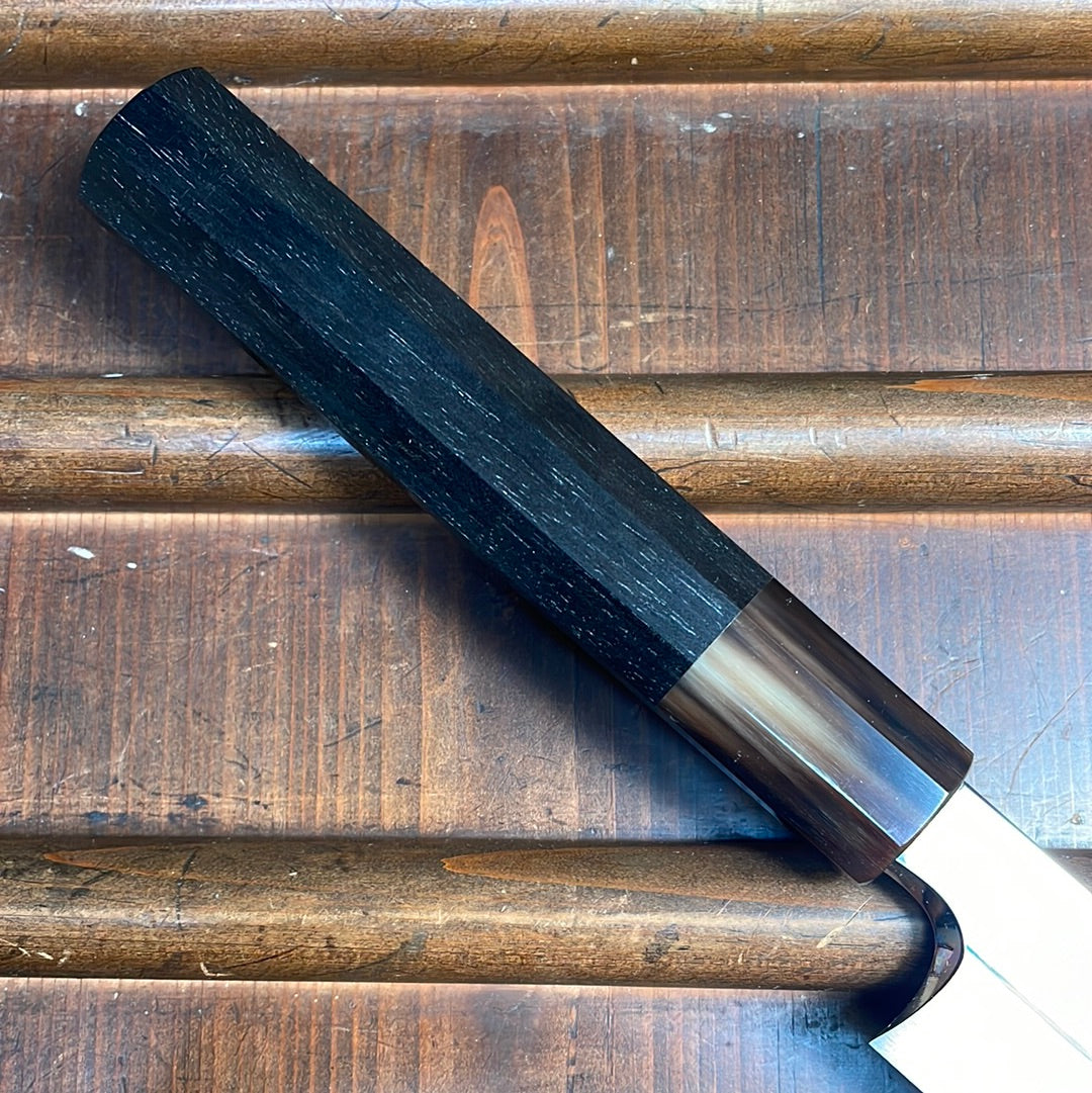 Hitohira Togashi 300mm Yanagi Shirogami 1 Mizu Honyaki Finish Tahei Ebony Horn with Saya