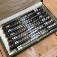 ‘122 Garanti’ French Sm Table Knife Set of 12 Carbon Steel Horn W/ Box