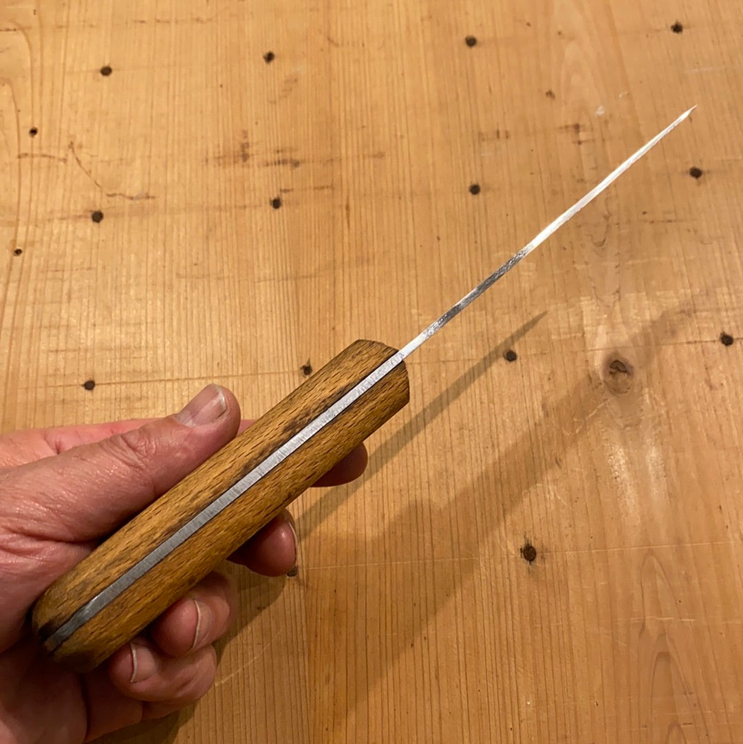 Unmarked 5” Stiff Boning Knife Carbon Steel & Beech USA 1930’s?