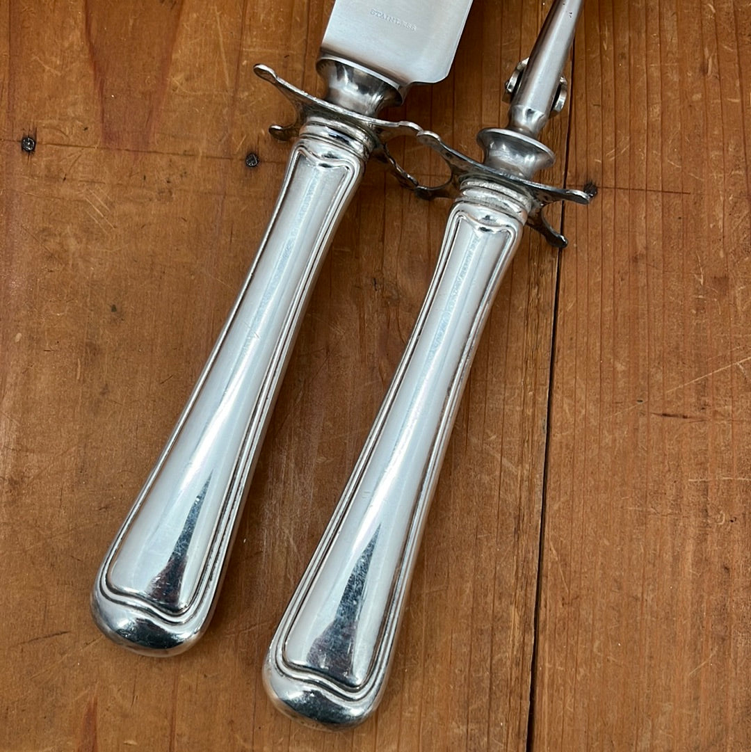 Gorham Carving Set Stainless Steel Sterling Silver Handles Likely 1930's