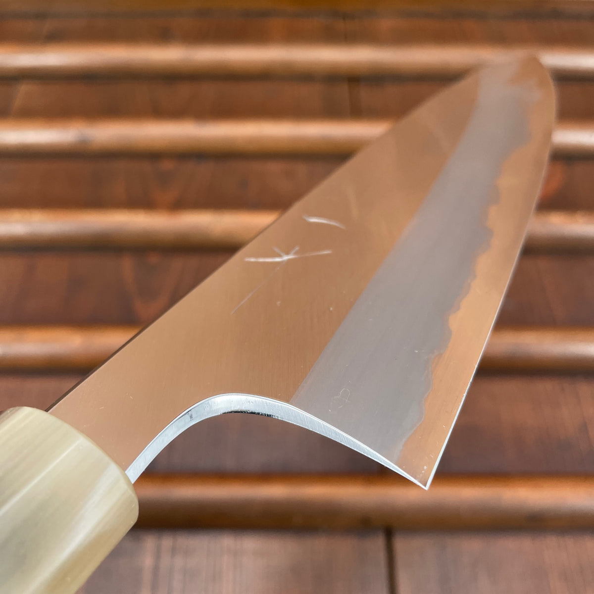 Hitohira Togashi 210mm Gyuto Stainless Clad Aogami 1 Migaki Taihei Makassar Ebony Handle