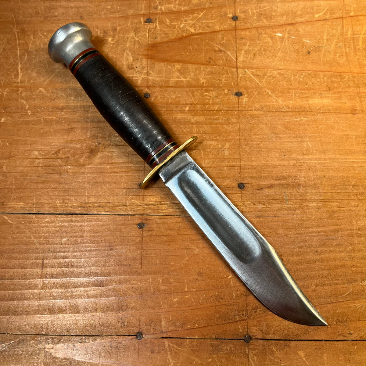 Case 5" Fixed Blade Marble's Style Carbon Steel Stacked Leather 1940's