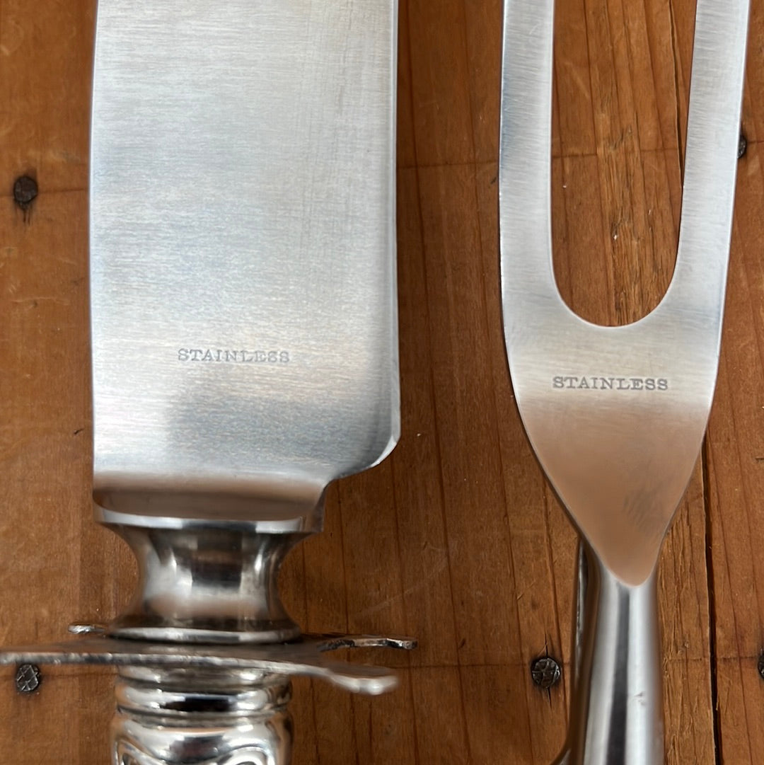 Gorham Carving Set Stainless Steel Sterling Silver Handles Likely 1930's