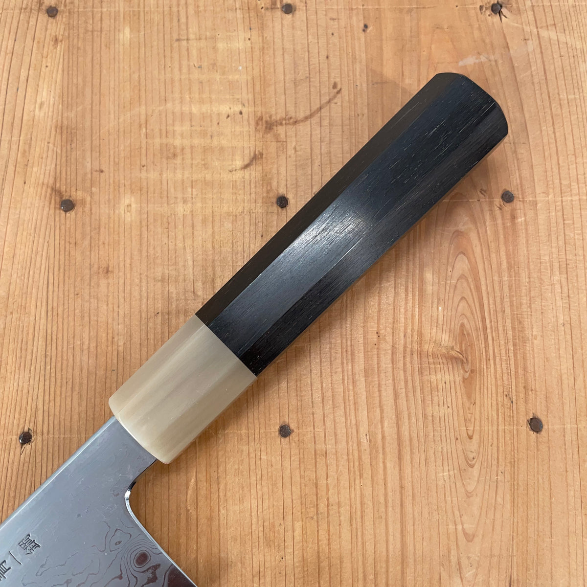 Satoshi Nakagawa 240mm Kiritsuke Gyuto Aogami 1 Damascus Ebony Blonde Buffalo Horn Handle