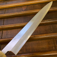 Hitohira Togashi 240mm Sujihiki Stainless Clad Shirogami 1 Ziricote Handle