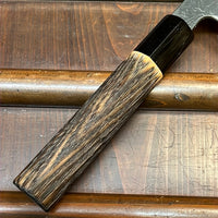 Tsukasa Hinoura 150mm Petty Shirogami Warikomi Kitaeji Suminagashi Burnt Chestnut Horn