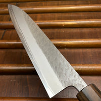 Yoshikane Hamono 210mm Gyuto Shirogami 2 Kurouchi Tsuchime Enju with Double Ebony Ferrule