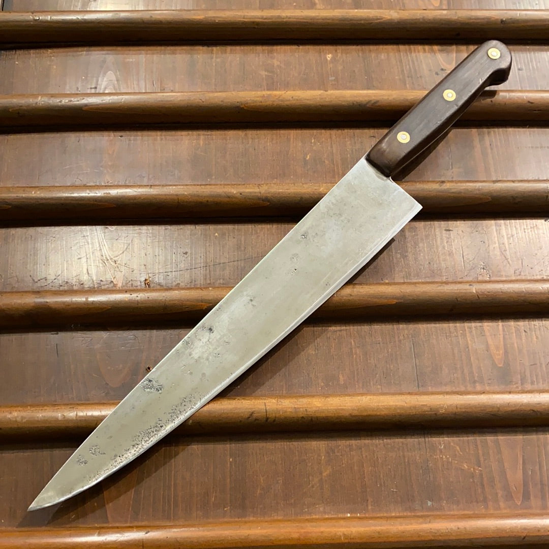 Unmarked Plate-Semelle 11.5” Chef Knife Hand Forged Carbon Steel France 1920’s-50’s?