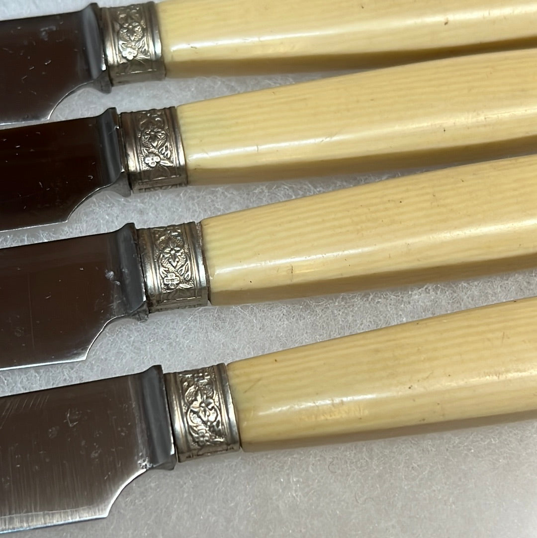 Antique French Table Knives Pictoral Marks In Shadow Box Early 20th C